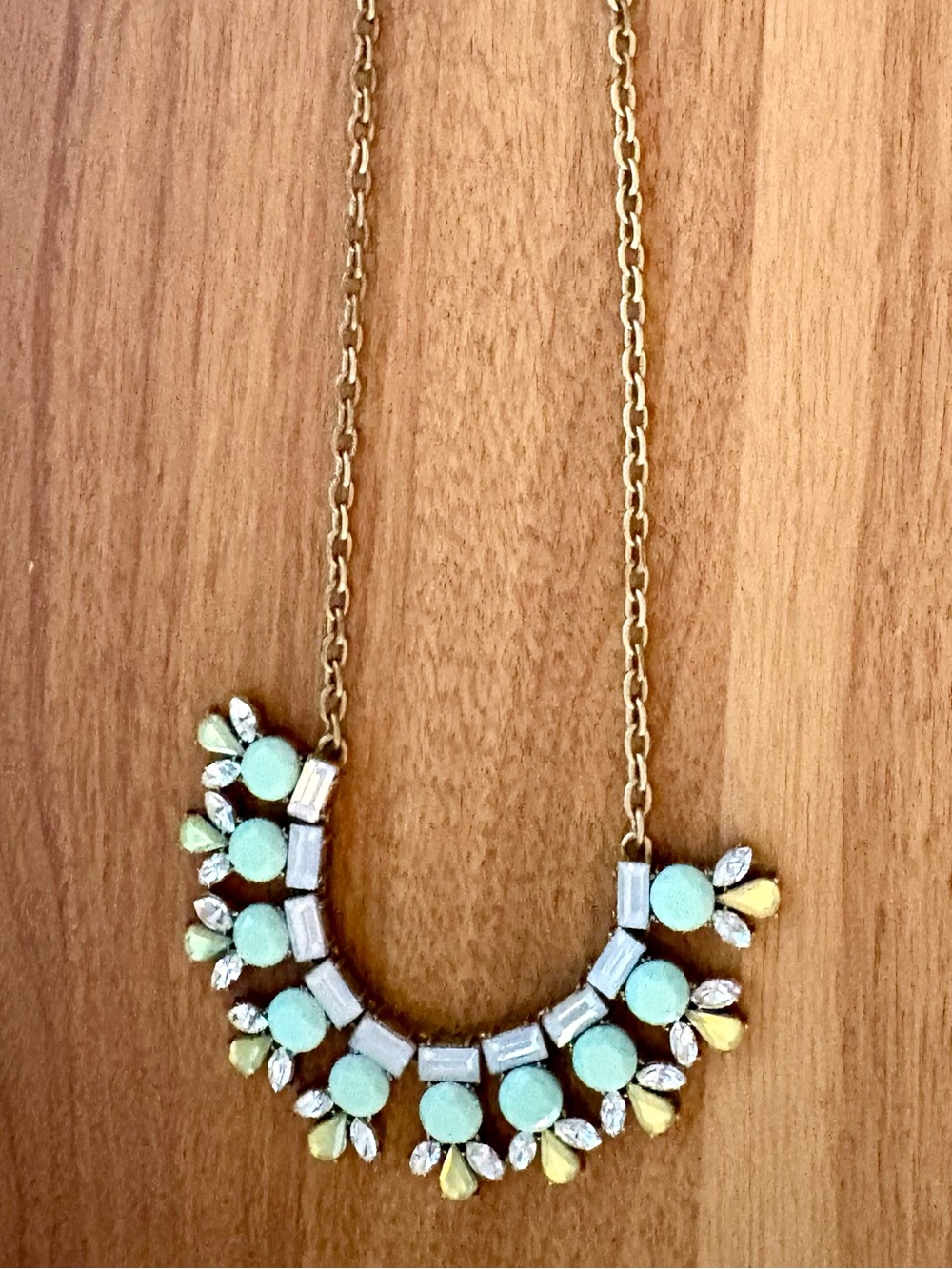 J. Crew Gold-Tone Bib Necklace with Mint Green and Pale Yellow Accents